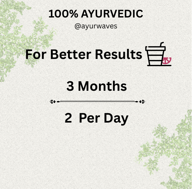 Text promoting a 100% Ayurvedic product with a minimalistic design on a light background.