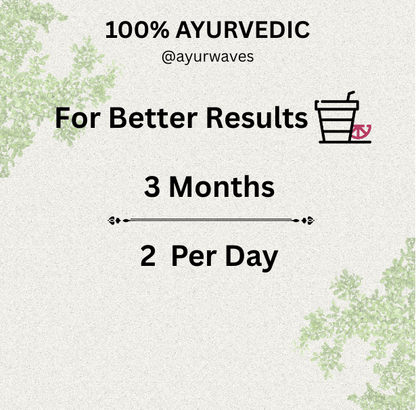 Text promoting a 100% Ayurvedic product with a minimalistic design on a light background.